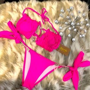 Hot Fushia Rhinestone accent bikini Size M